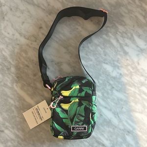 Ganni Mini Festival Recycled Tech Fabric Crossbody Bag In Banana Tree Print